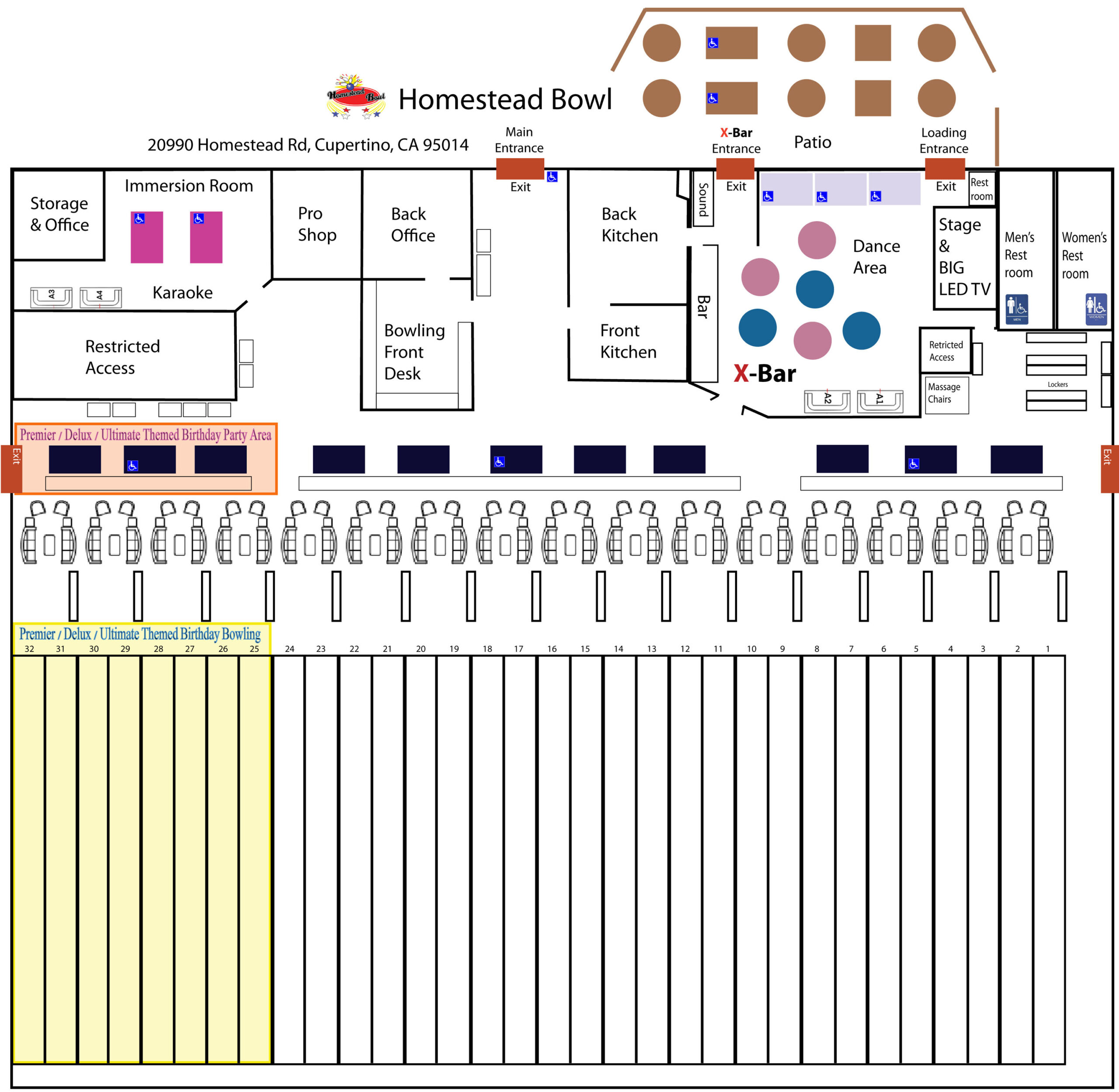 Homestead Bowl Floor Plan for Birthday Parties