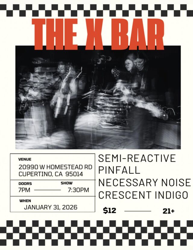 🎸 Live at The X Bar 🎸

Semi-Reactive • Pinfall • Necessary Noise • Crescent Indigo

📅 Jan 31 

🚪7PM | 🎶7:30PM 

🎟️ $12 

21+

Get tickets 🎟️👇
https://www.eventbrite.com/e/semi-reactive-tickets-1979558170777?aff=oddtdtcreator